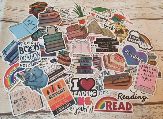 Book lovers stickers set - 20 pcs (random) - decorate notebooks, bottles, suitcase, Laptop, bookshelves