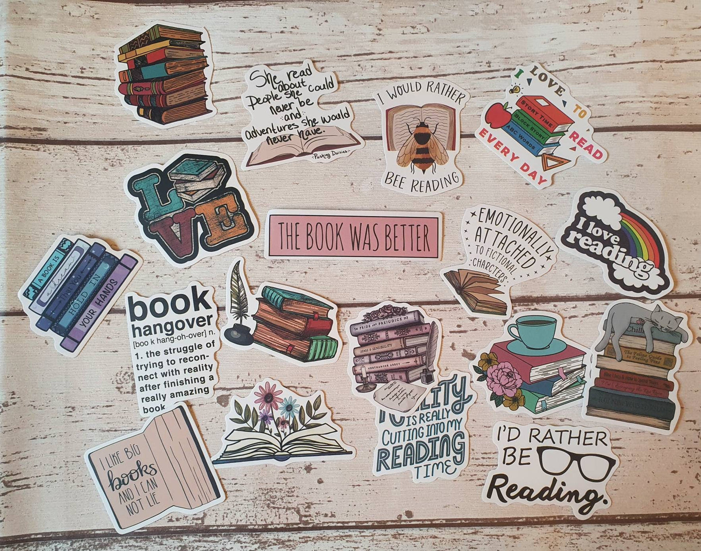 Book lovers stickers set - 20 pcs (random) - decorate notebooks, bottles, suitcase, Laptop, bookshelves