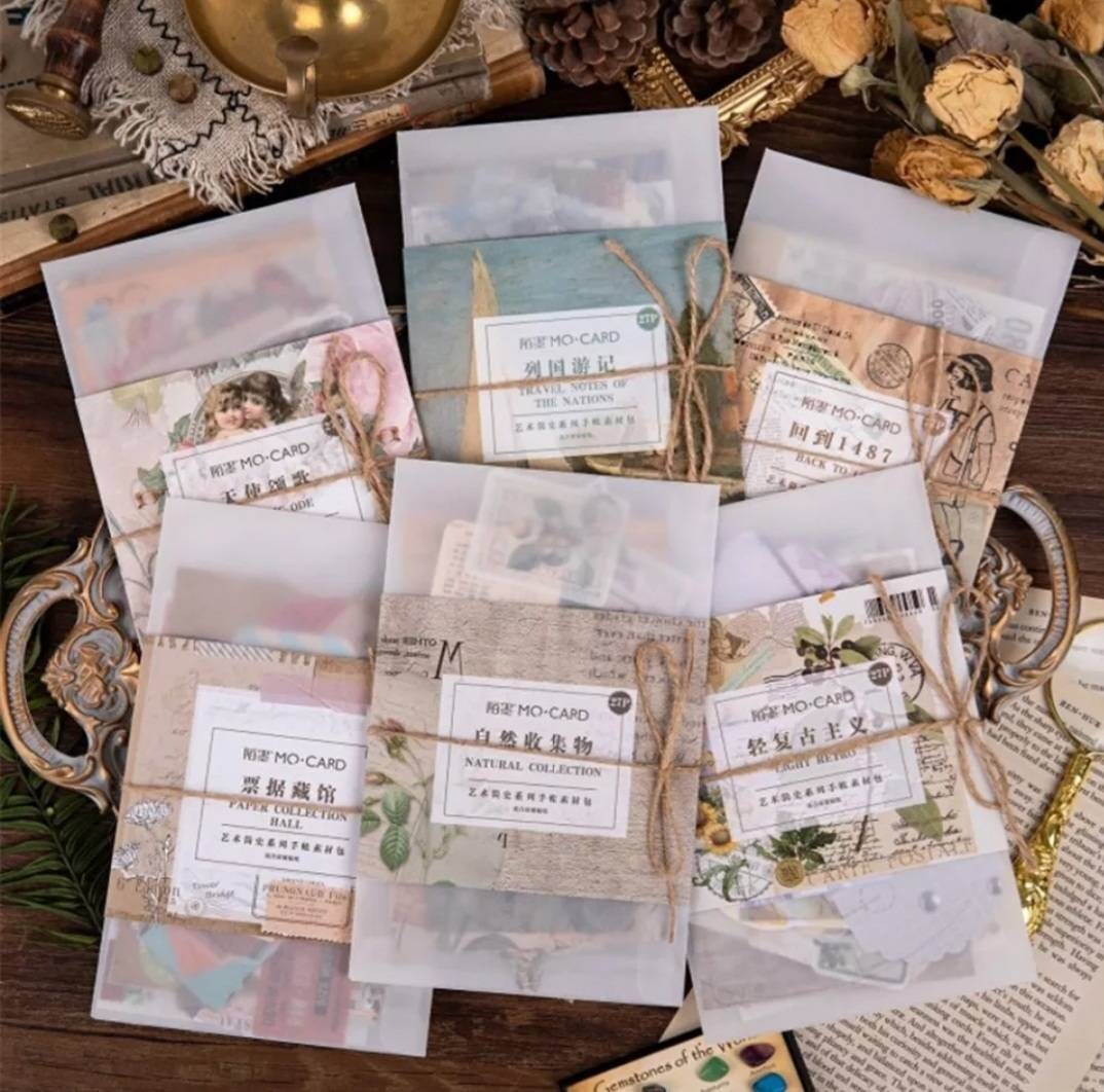 Vintage themed paper and stickers set - choose your set