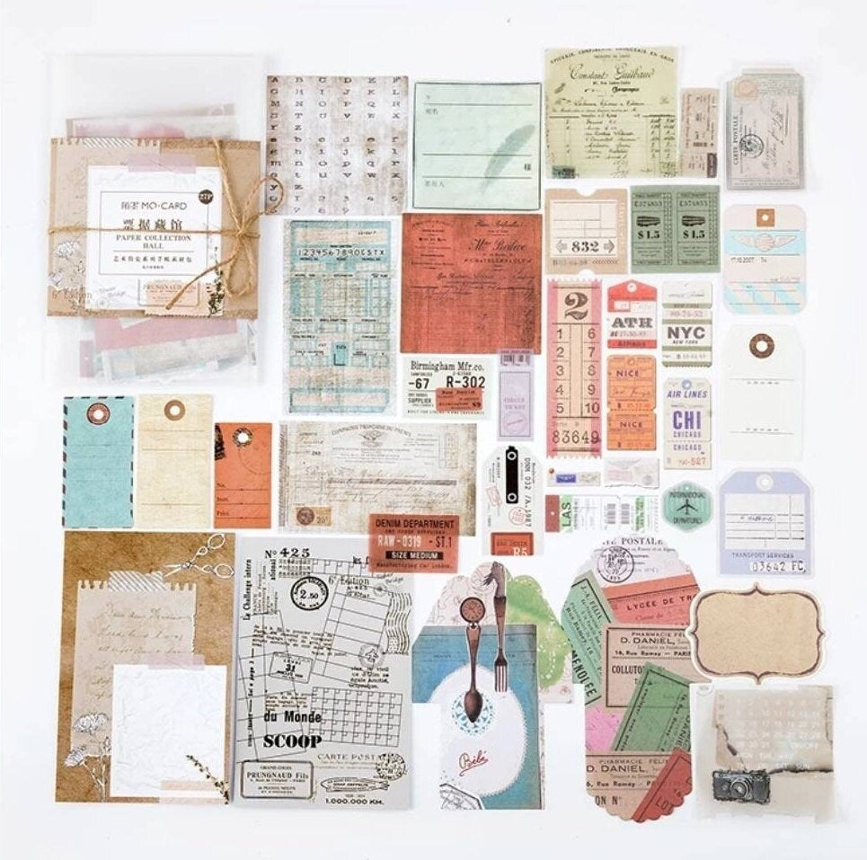 Vintage themed paper and stickers set - choose your set