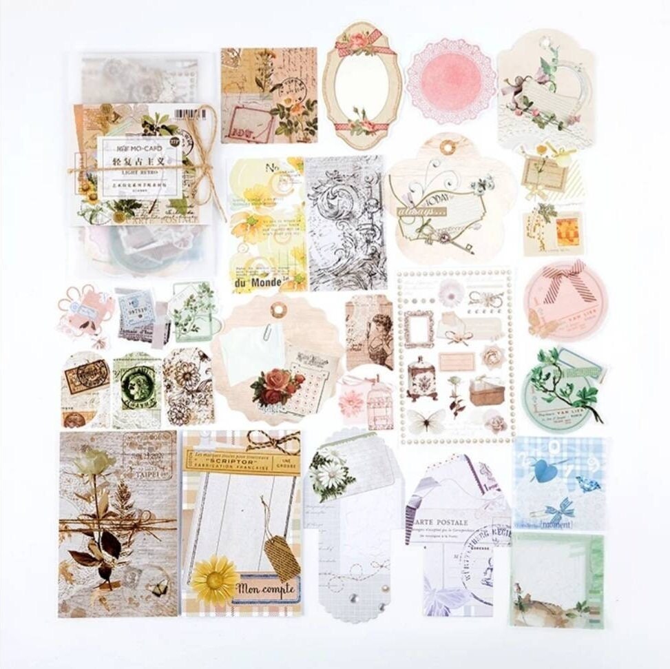 Vintage themed paper and stickers set - choose your set