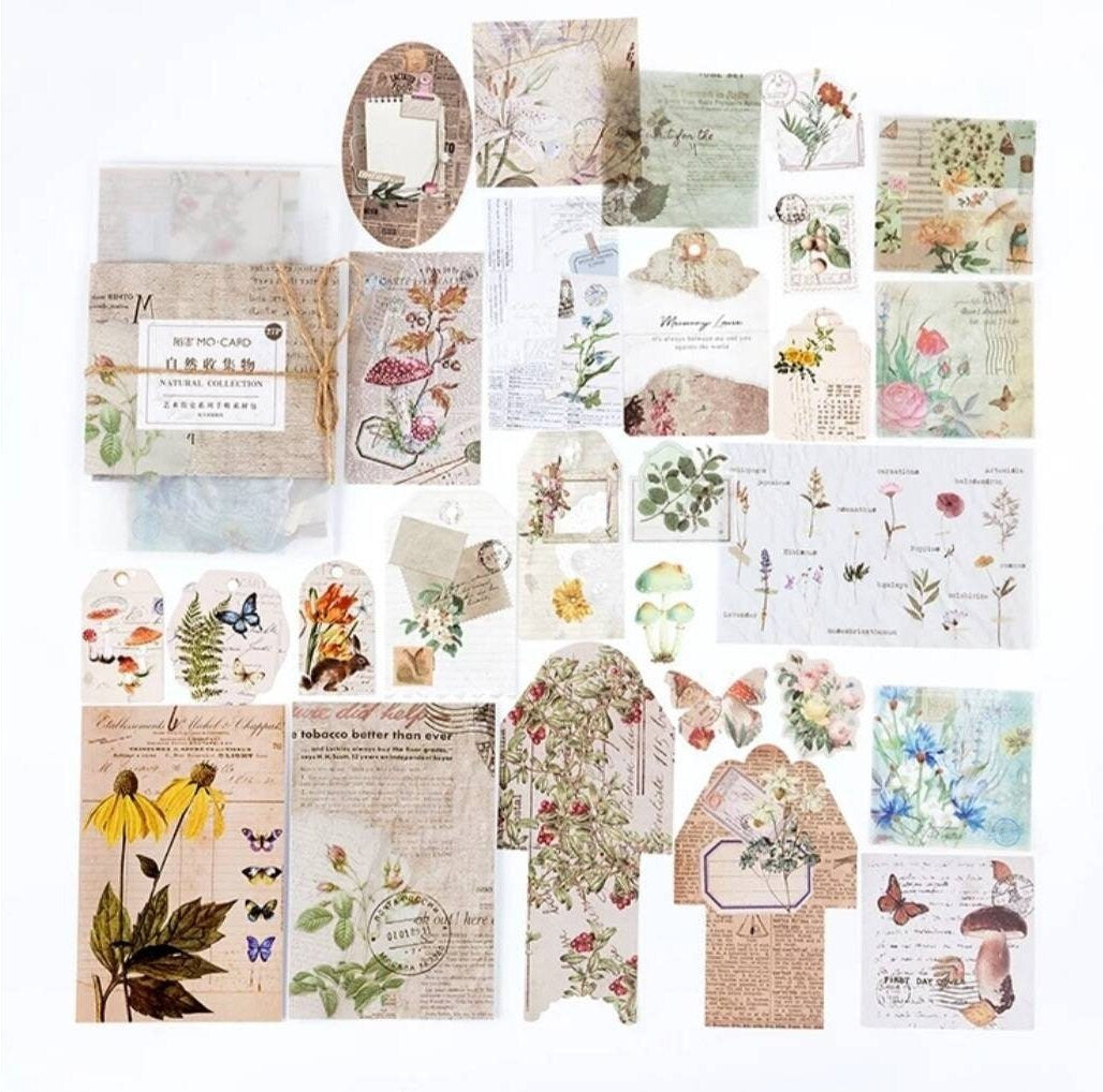 Vintage themed paper and stickers set - choose your set