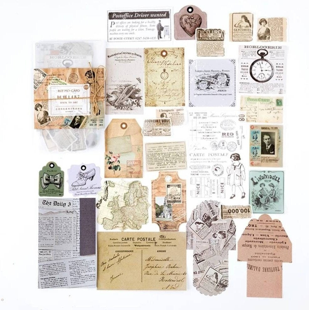 Vintage themed paper and stickers set - choose your set