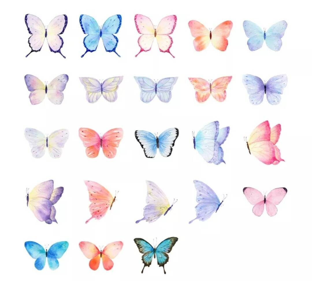 Delicate Butterfly Sticker set - 46 coloured butterflies stickers