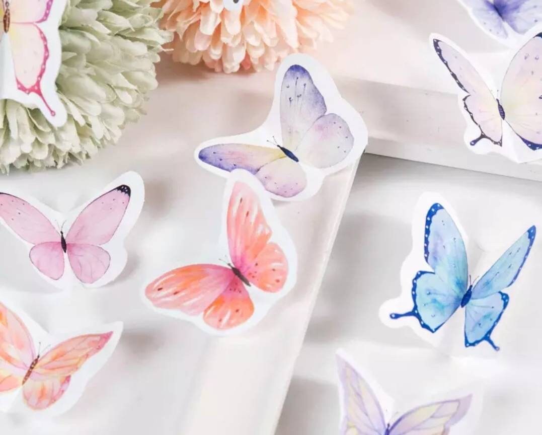 Delicate Butterfly Sticker set - 46 coloured butterflies stickers