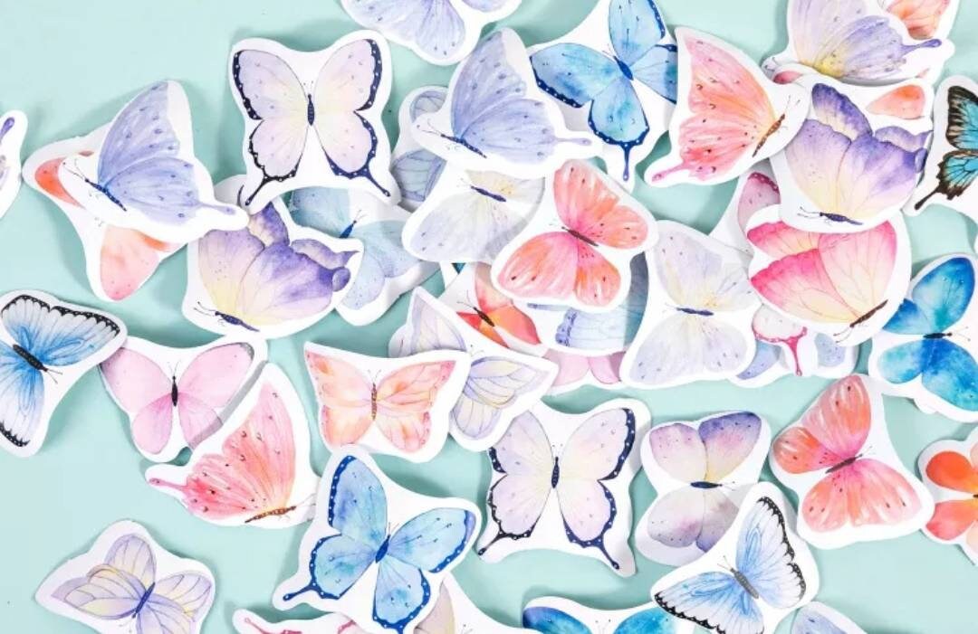 Delicate Butterfly Sticker set - 46 coloured butterflies stickers