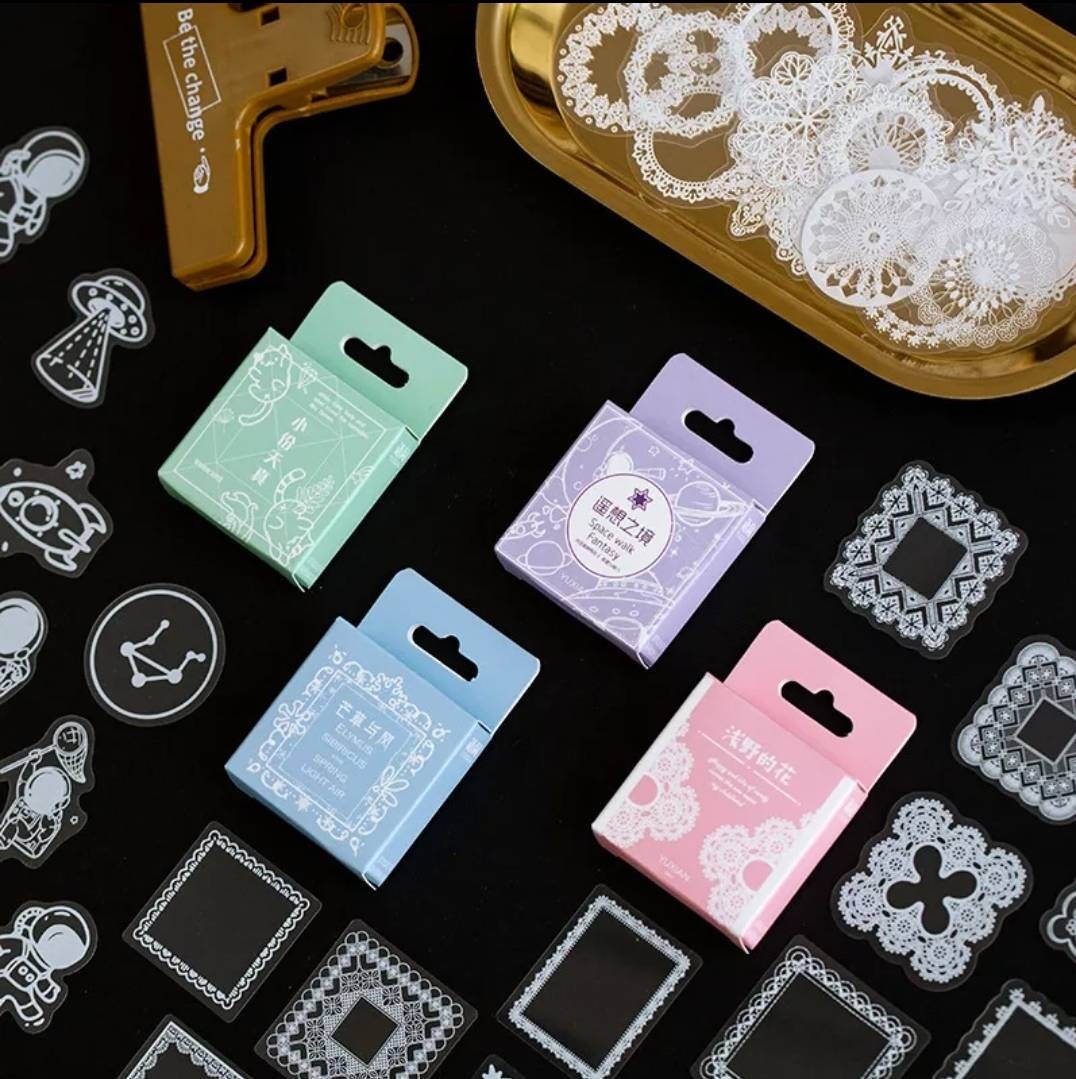 White transparent sticker set- lace stickers - choose your design: doily , frame, space - Stickers for journal, planner, scrapbook