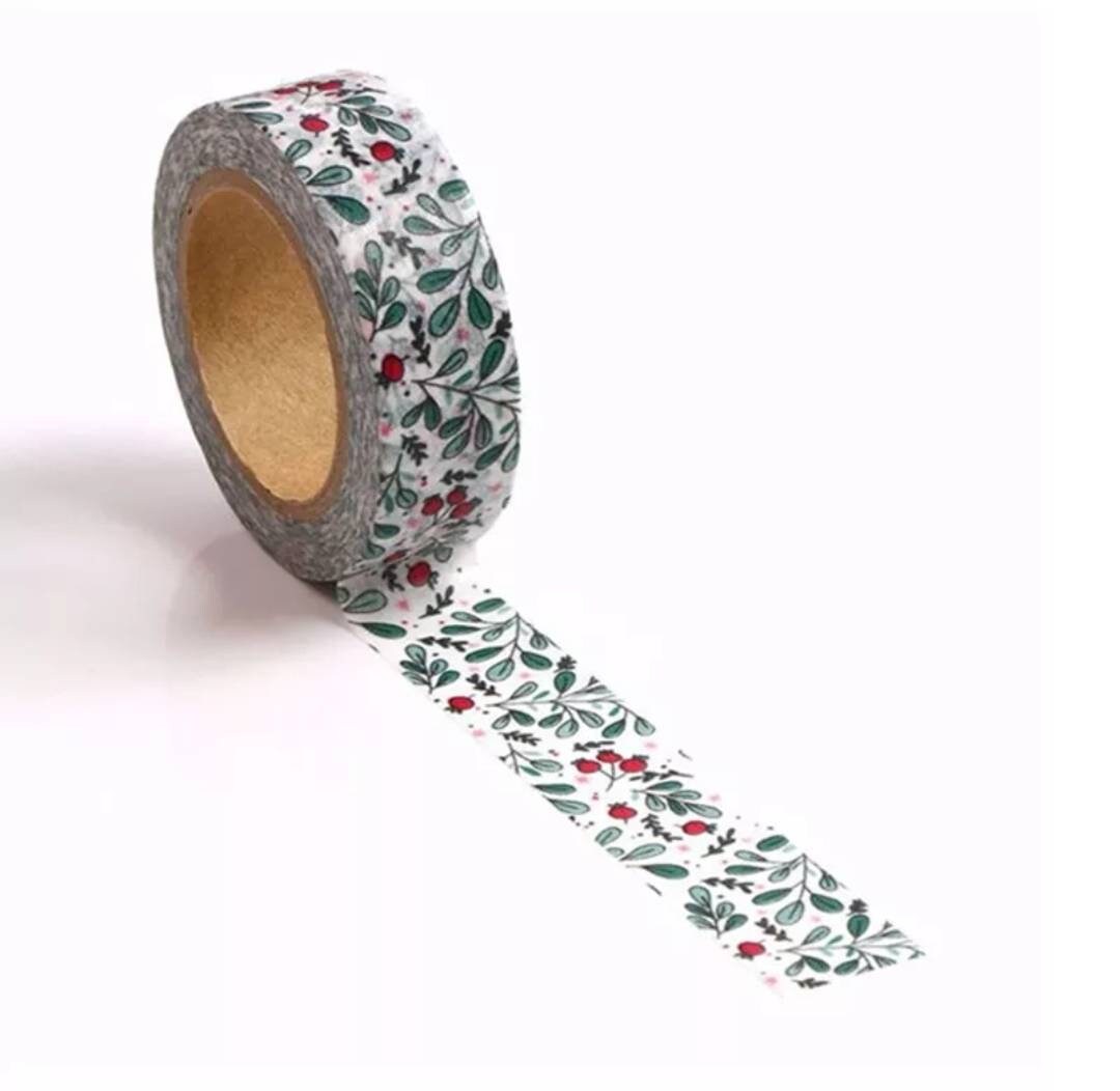 Winter berries and leaves washi tape, 15mm x 10 m