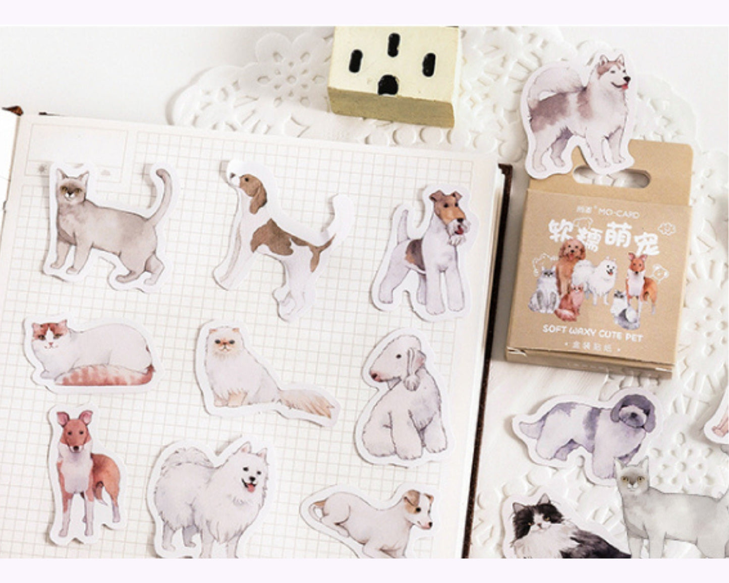 Cute cats and dogs sticker set, kawaii sticker pack - 45pcs