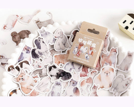 Cute cats and dogs sticker set, kawaii sticker pack - 45pcs