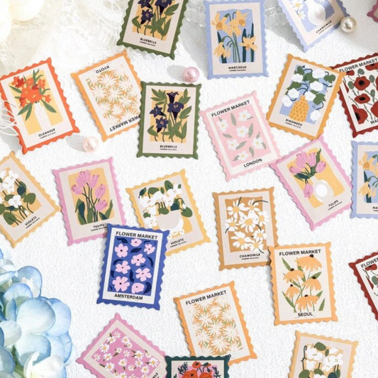 Flower stamps stickers set - 46 peel off stickers