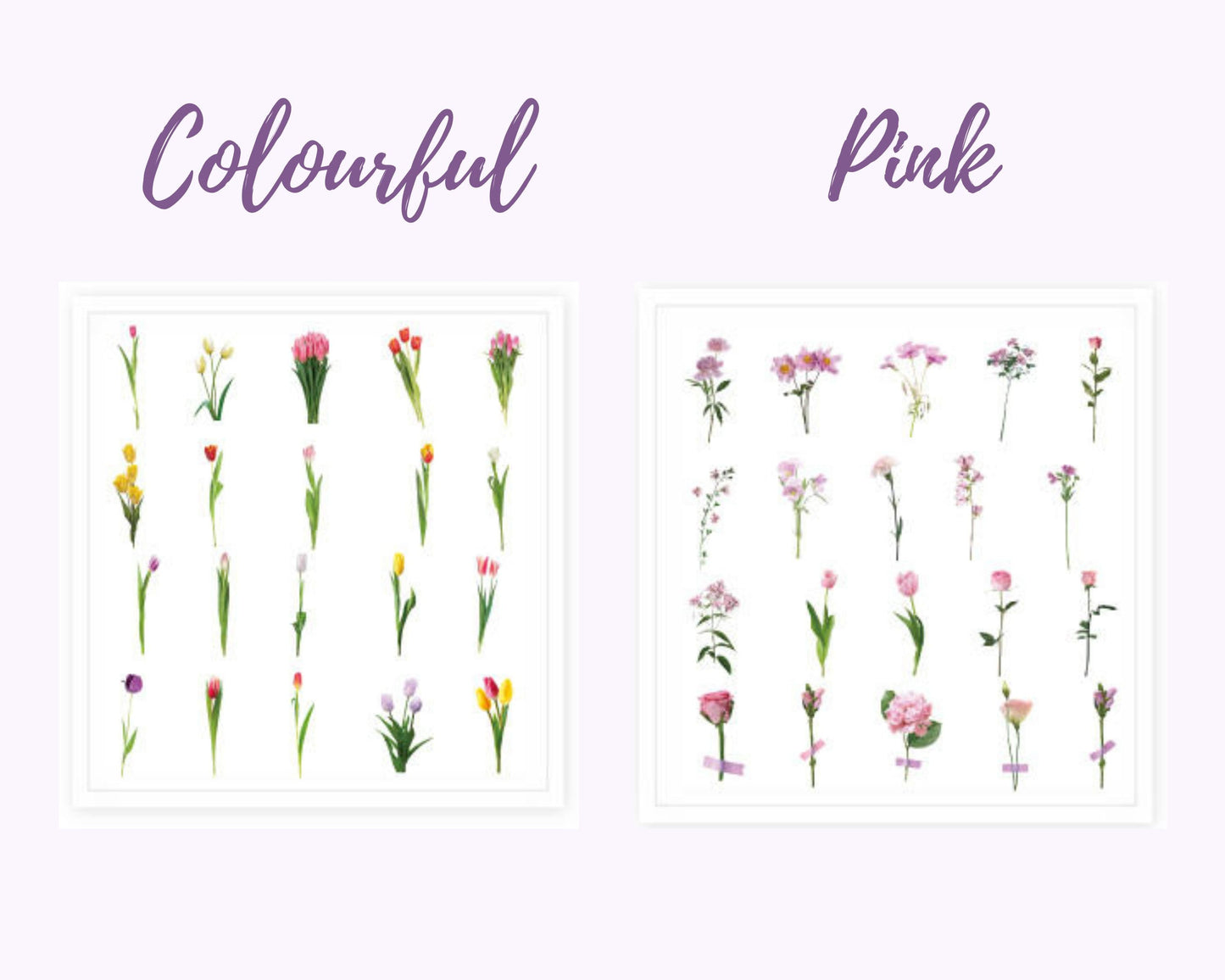 Delicate flowers stickers set - 40pcs - PET stickers -choose your colour - scrapbook, journal, planner essential